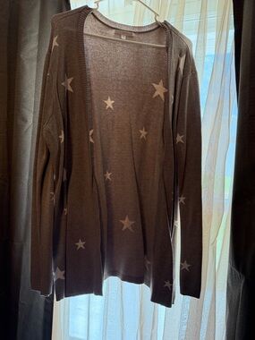 Star Pattern Open Cardigan - Brown with Cream Stars